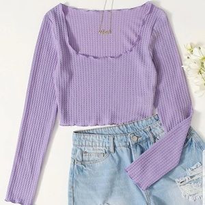 Shein Scoop Neck Lettuce Trim Waffle Knit Crop Top